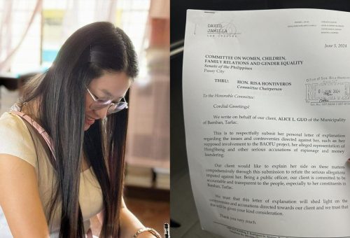 Bamban Mayor Alice Guo nagsumite ng personal na liham sa Senate Committee